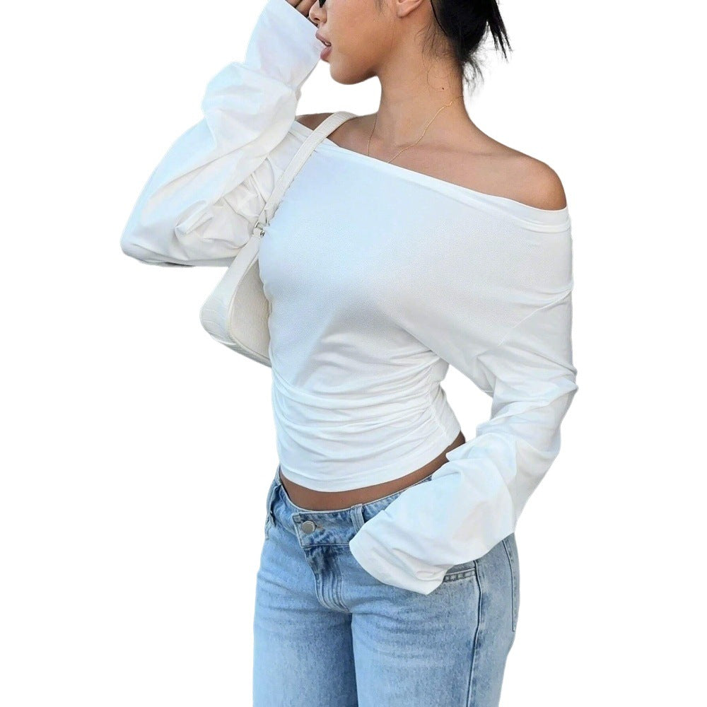 Damen Off-Shoulder Langarmshirt Voluminöse Ärmel Figurbetont Norvielle