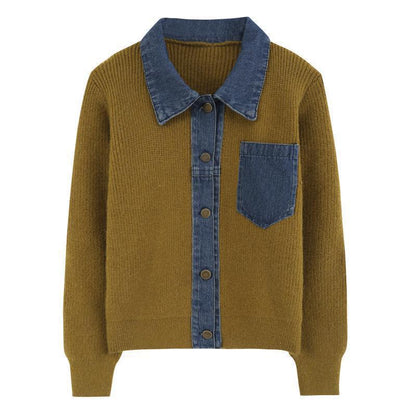 Damen Strickjacke Denim-Detail