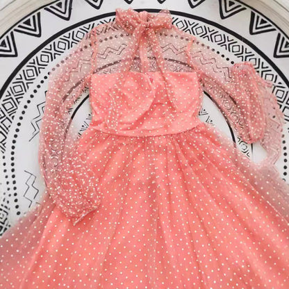Damen Tüllkleid mit Puffärmeln und Schleifen