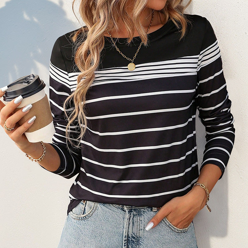 Damen Langarmshirt Maritimes Streifenmuster Baumwolle Weiße