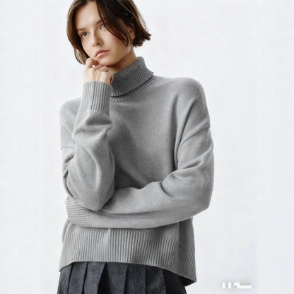 Damen Rollkragenpullover Oversized Rippstruktur Beige