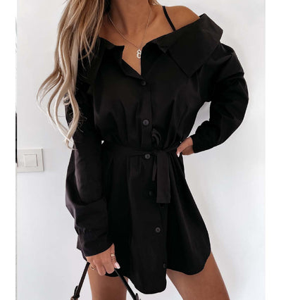 Damen Off-Shoulder-Kleid mit Gürtel und taillierter Taille Norvielle