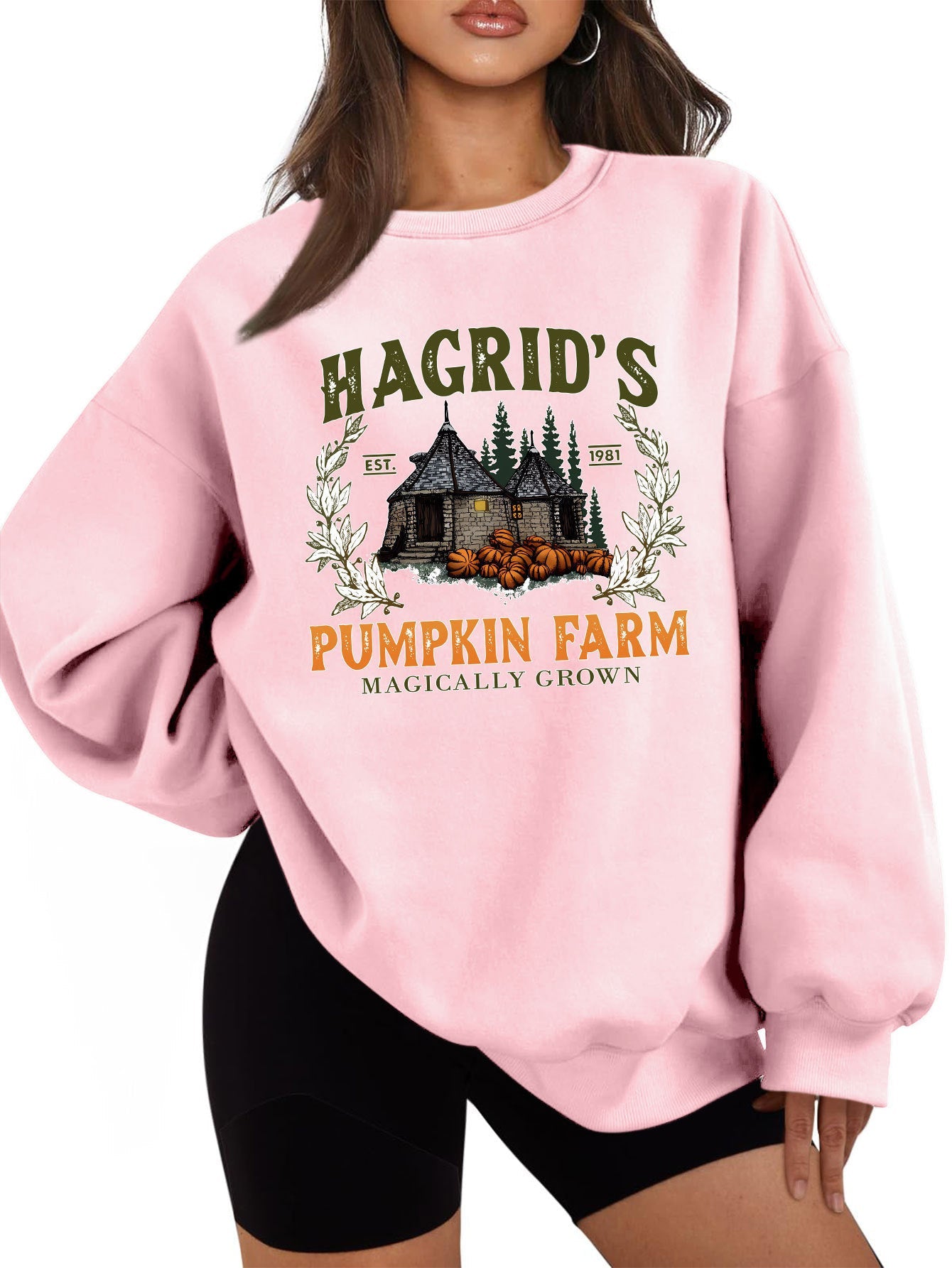Damen Sweatshirt Rundhalsausschnitt Kürbis-Motiv Norvielle