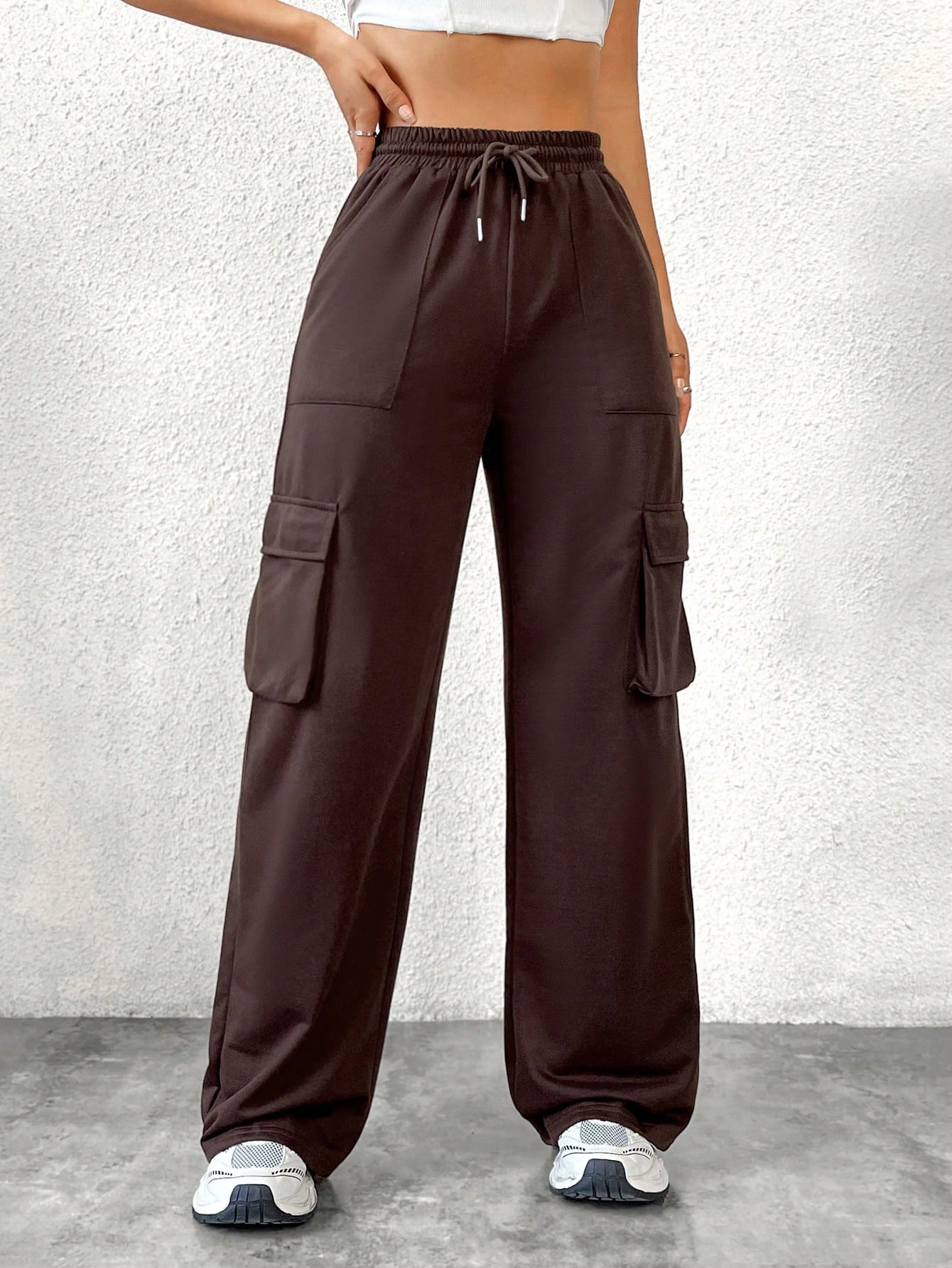 Damen Cargo-Hose Lässiger Freizeitschnitt Praktische Taschen Beige