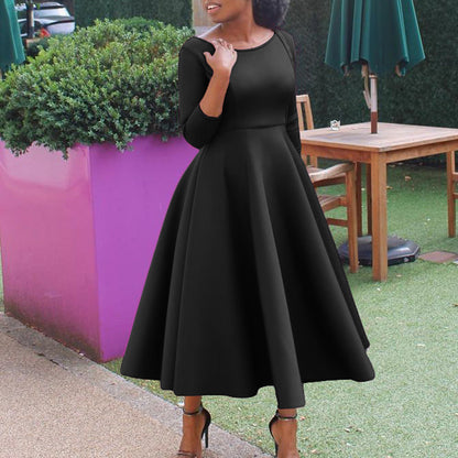 Damen A-Linien Kleid Rundhalsausschnitt Schwingender Rock