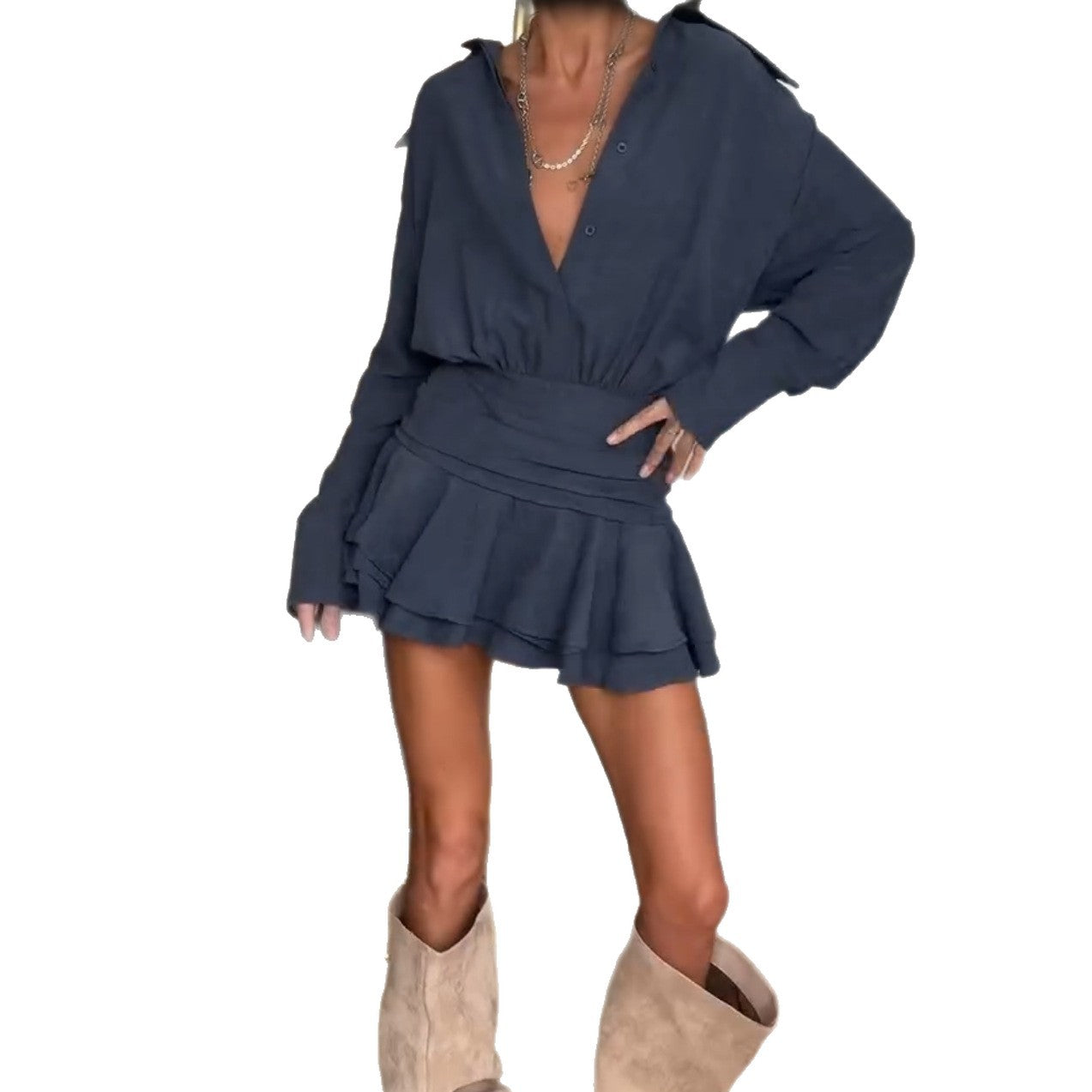Damen Wickelkleid Voluminöser Rock Norvielle