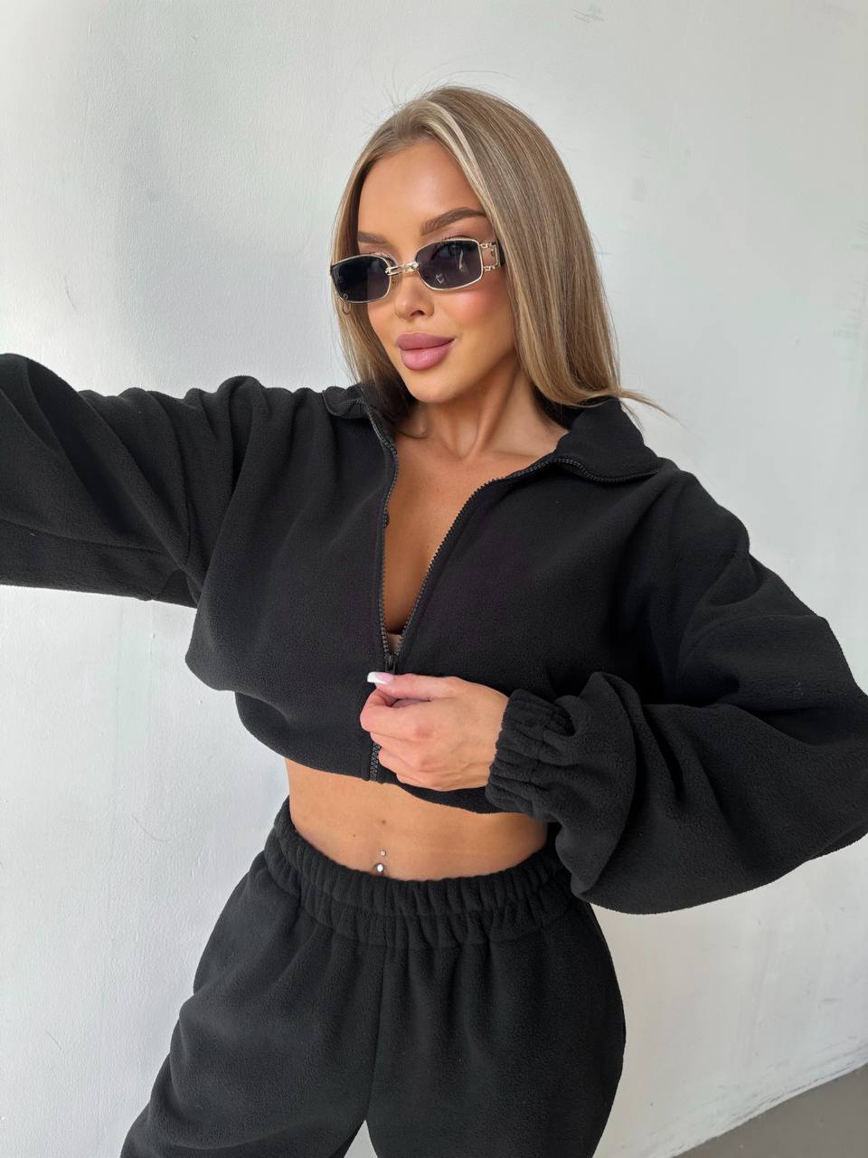 Damen Cropped Fleecejacke Reißverschluss Norvielle