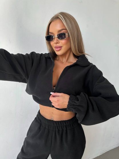 Damen Cropped Fleecejacke Reißverschluss Norvielle