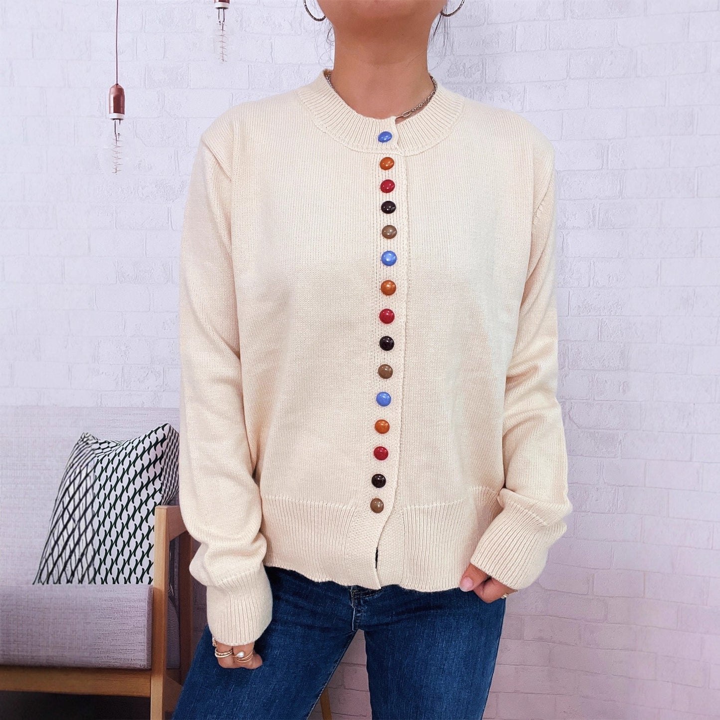 Damen Strickjacke Farbenfroh Mit Knöpfen Norvielle