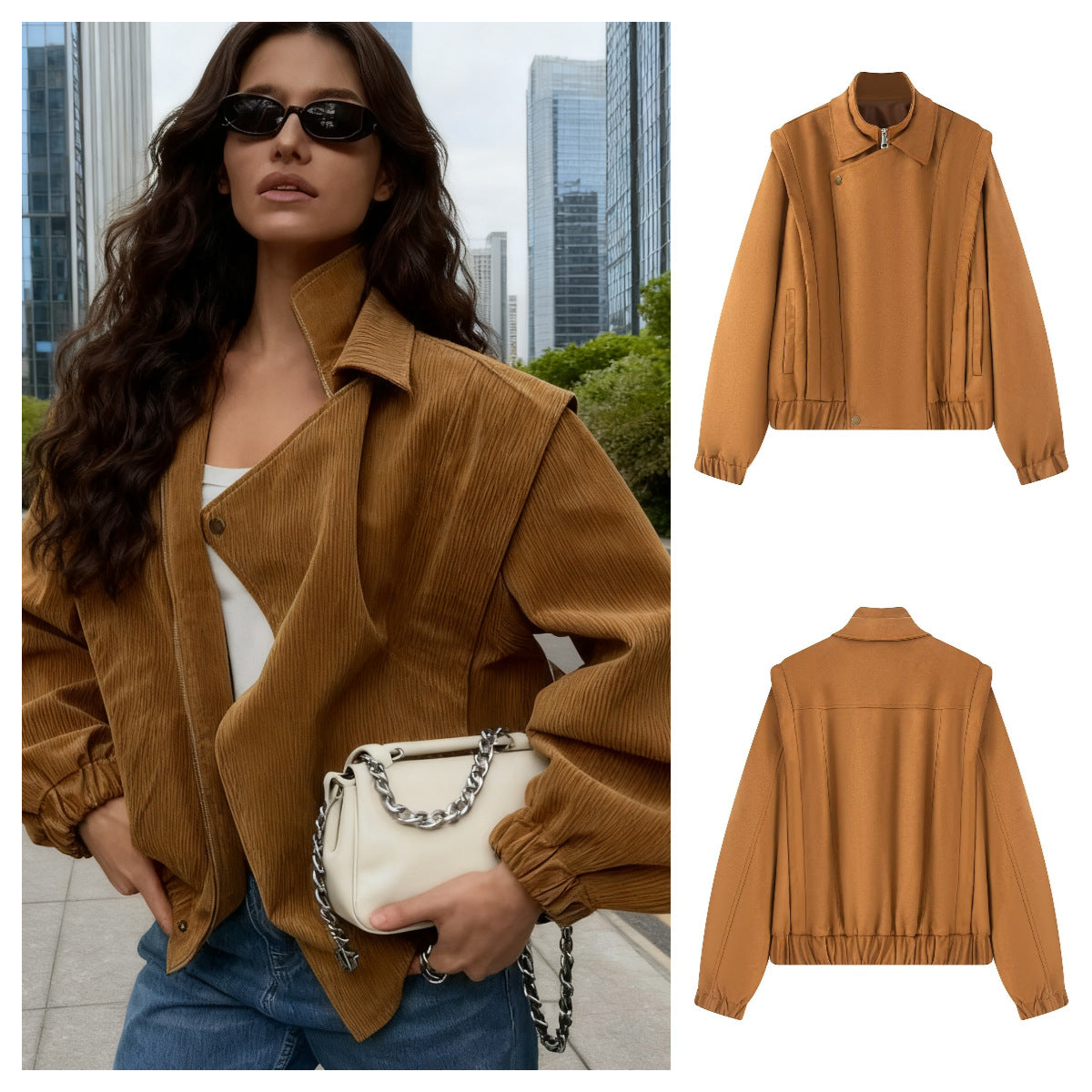 Damen Übergangsjacke Asymmetrisch Bequem Schwarz - Norvielle