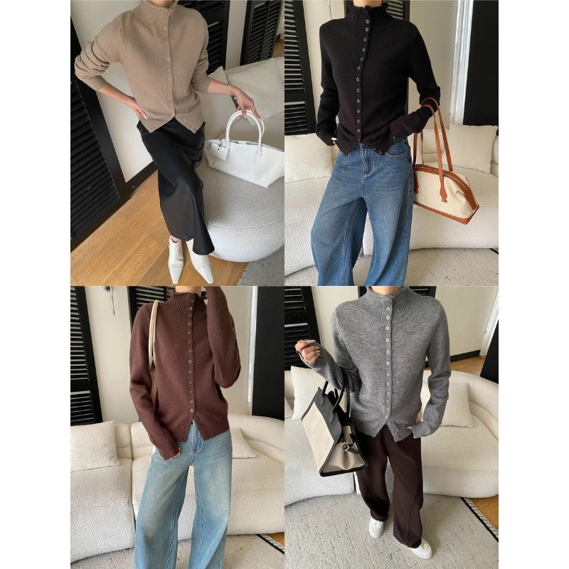 Damen Strickpullover Norvielle mit Knöpfen und hohem Kragen