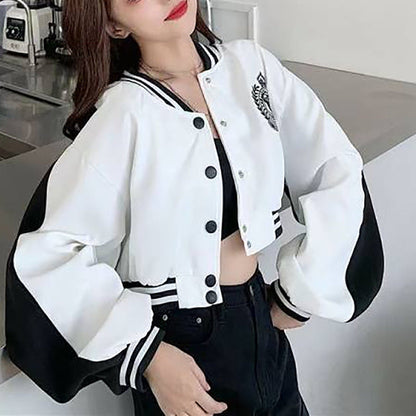 Damen Collegejacke Lässig Gesticktes Logo Kontrastärmel