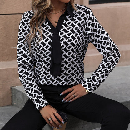 Damen Bluse Grafisches Muster Elegante Schleife Bluse Norvielle