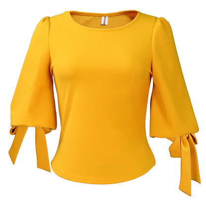 Damen Bluse mit Taillenband Puffärmel Norvielle
