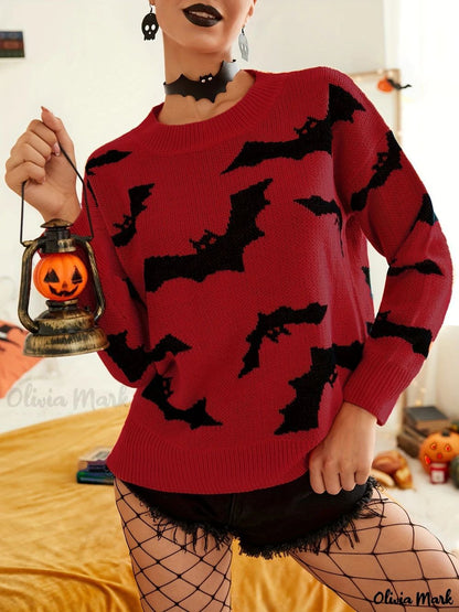 Damen Halloween Pullover Fledermaus Muster Norvielle