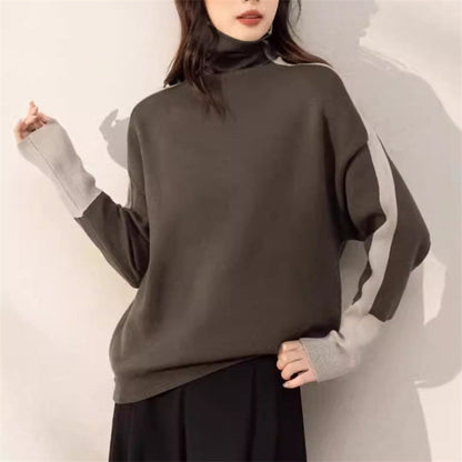 Damen Rollkragenpullover mit Kontrastärmel Norvielle