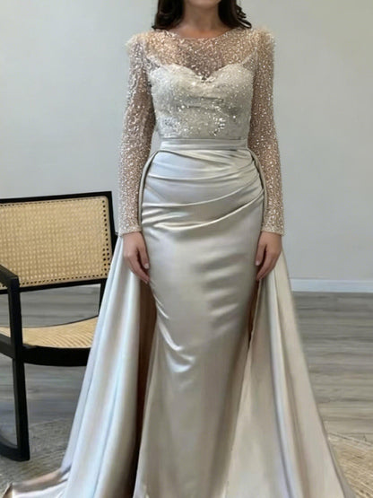 Damen Abendkleid Paillettenoberteil Satinrock Elegant