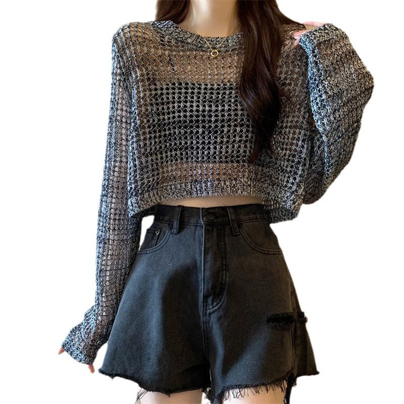 Damen Netzpullover Crop-Design