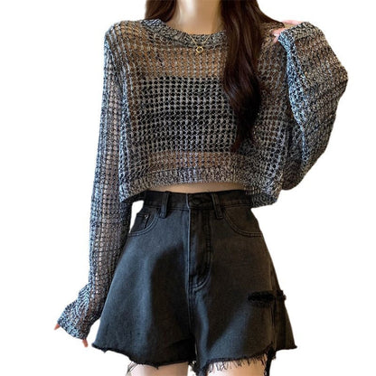 Damen Netzpullover Crop-Design
