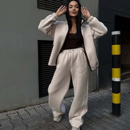 Damen Fleece-Jogginganzug Hochkragen Kängurutasche Norvielle