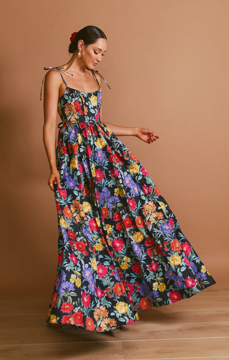 Damen Maxi-Kleid Langarm Floralmuster Rüschendetails Norvielle
