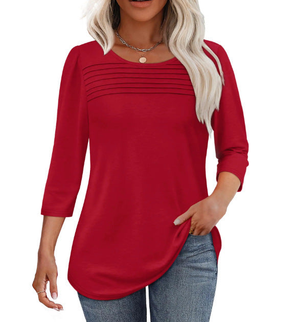 Damen Langarmshirt Plissee-Details Norvielle