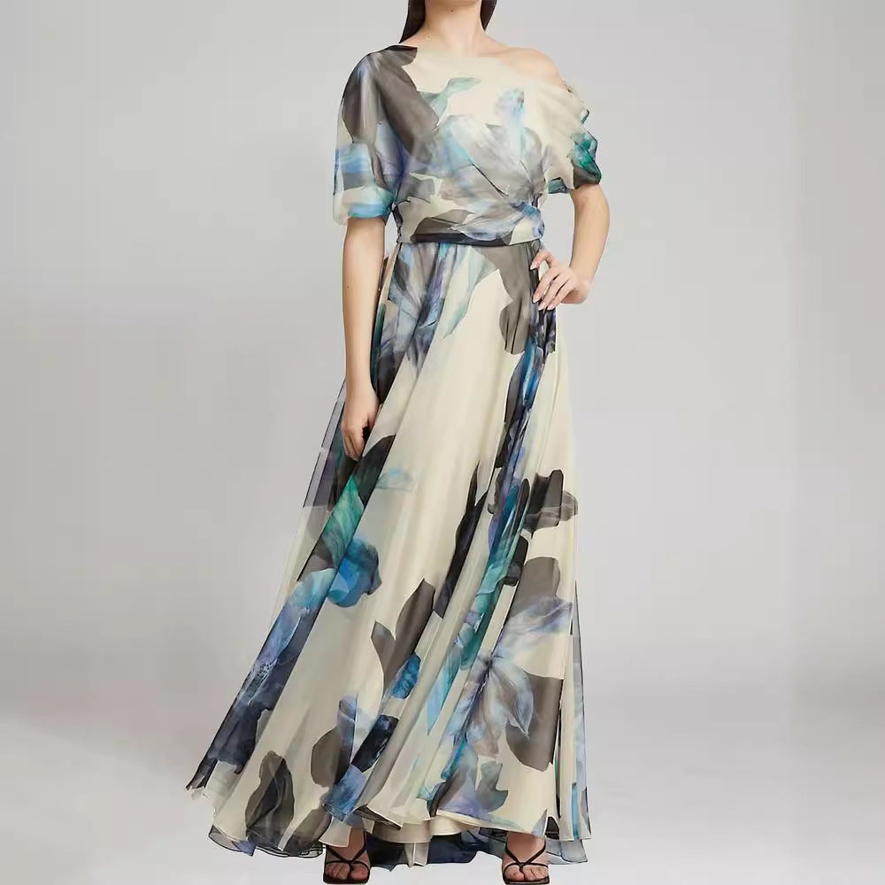 Damen Chiffon-Kleid Schulterfrei Floralmuster Norvielle