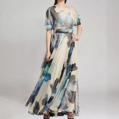 Damen Chiffon-Kleid Schulterfrei Floralmuster Norvielle