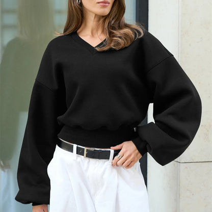 Damen Oversized-Sweater V-Ausschnitt Weite Ärmel Norvielle