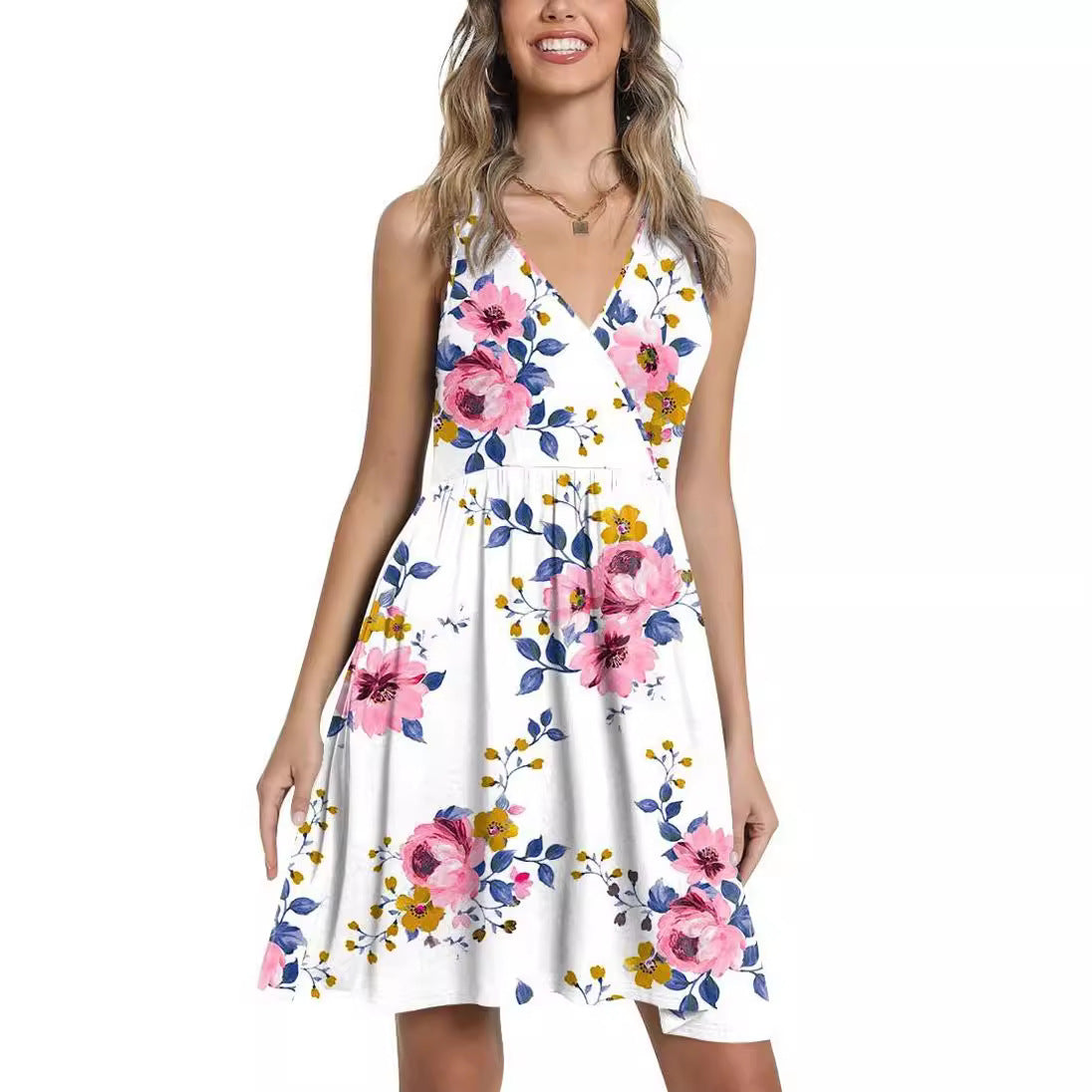 Damen Blumenkleid A-Linie V-Ausschnitt Norvielle