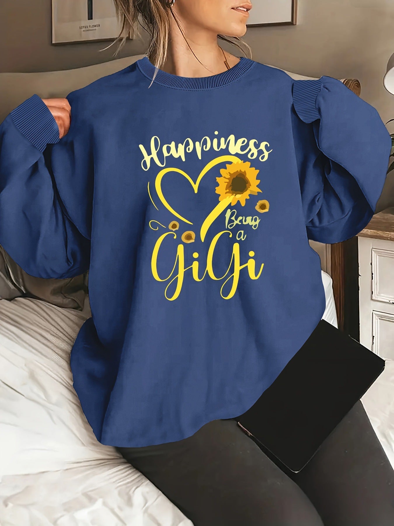 Damen Sweatshirt Voluminöse Ärmel Fröhliches Motiv Norvielle