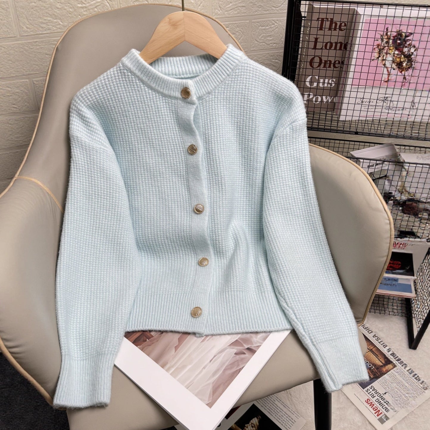 Damen Strickjacke Knopfdetails Modernes Muster Norvielle
