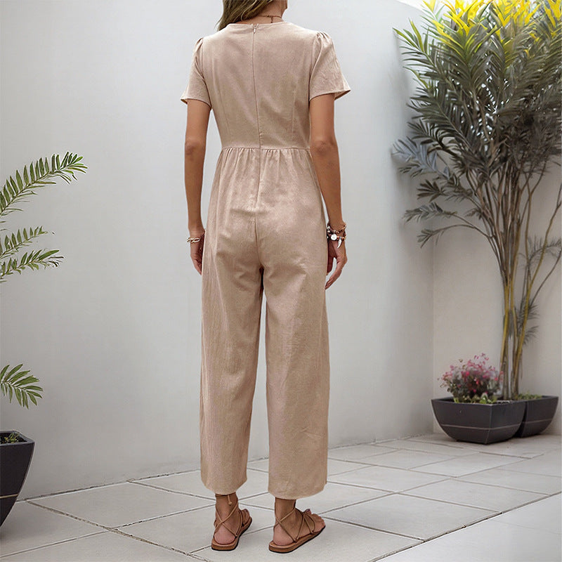 Damen Jumpsuit Weite Beine Knopfdetails Norvielle