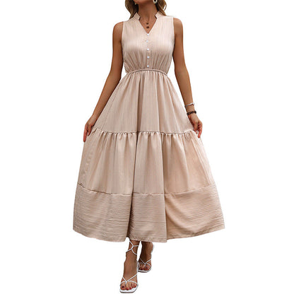 Damen Maxikleid V-Ausschnitt KnopfDetails Norvielle