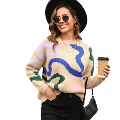 Damen Strickpullover Weiches Material Abstrakte Muster Norvielle