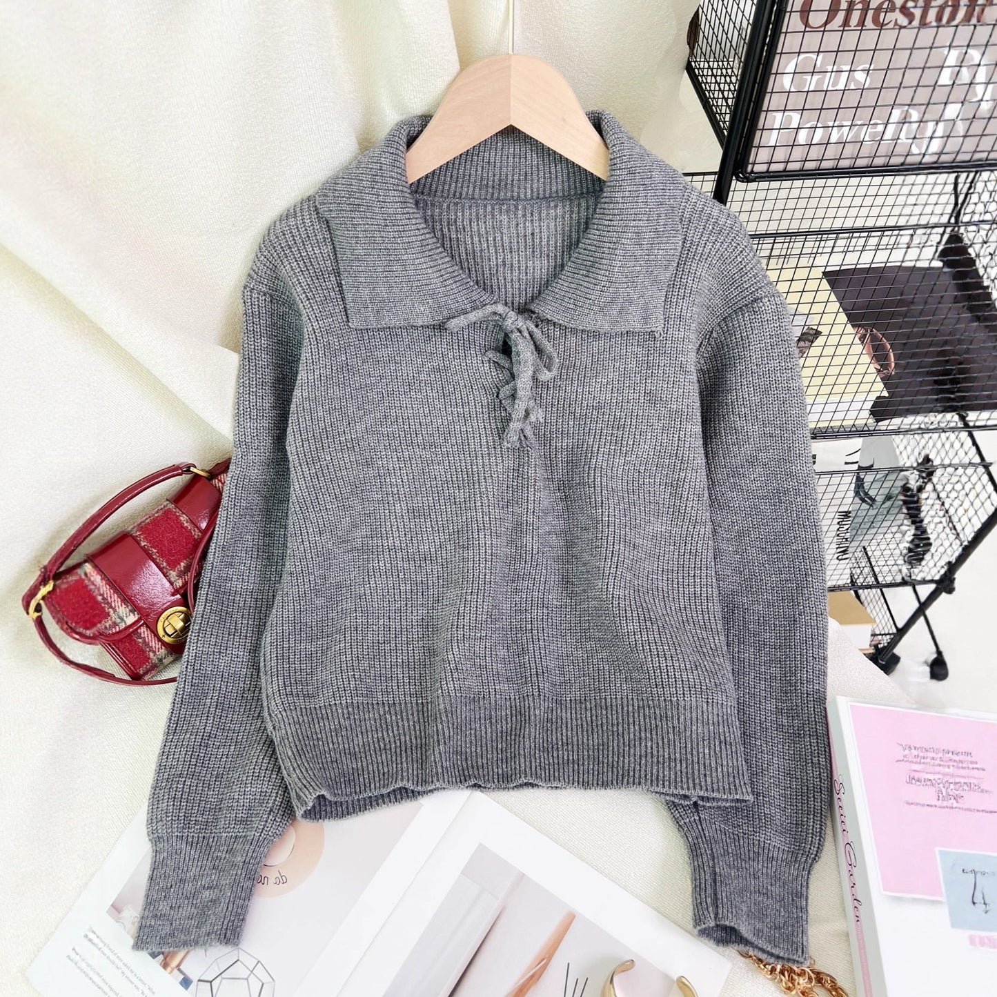 Damen Pullover Polokragen Kordelzug Norvielle