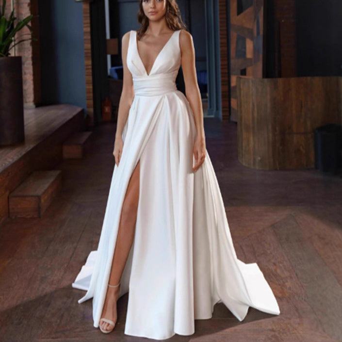 Damen Hochzeitskleid mit V-Ausschnitt und Seitenschlitz Norvielle - Norvielle