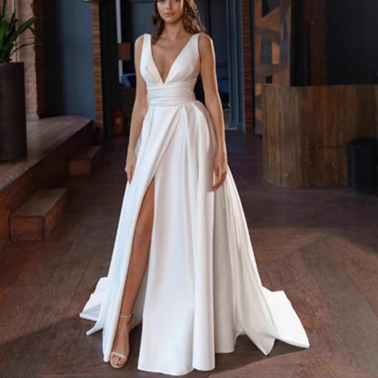 Damen Hochzeitskleid mit V-Ausschnitt und Seitenschlitz Norvielle - Norvielle