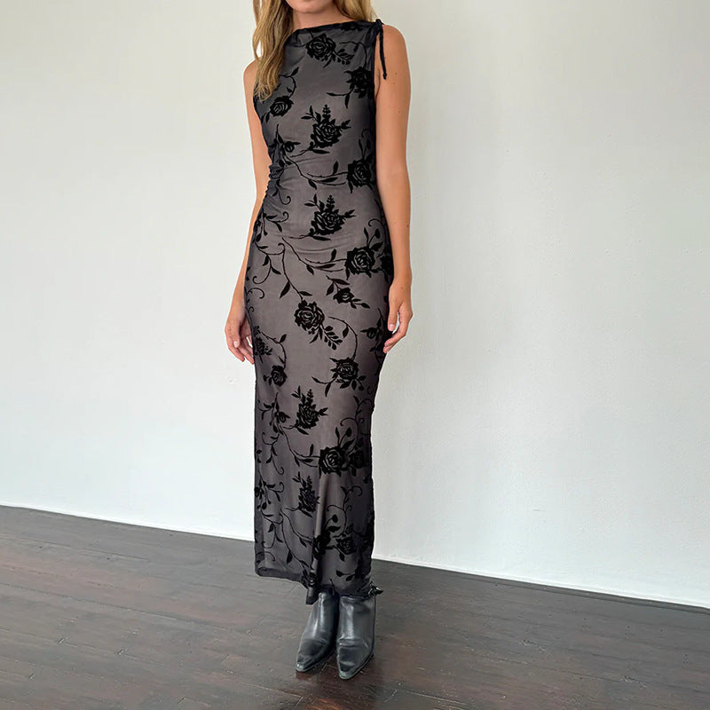 Damen Maxikleid Ärmellos Florales Muster Spitze Norvielle - Norvielle