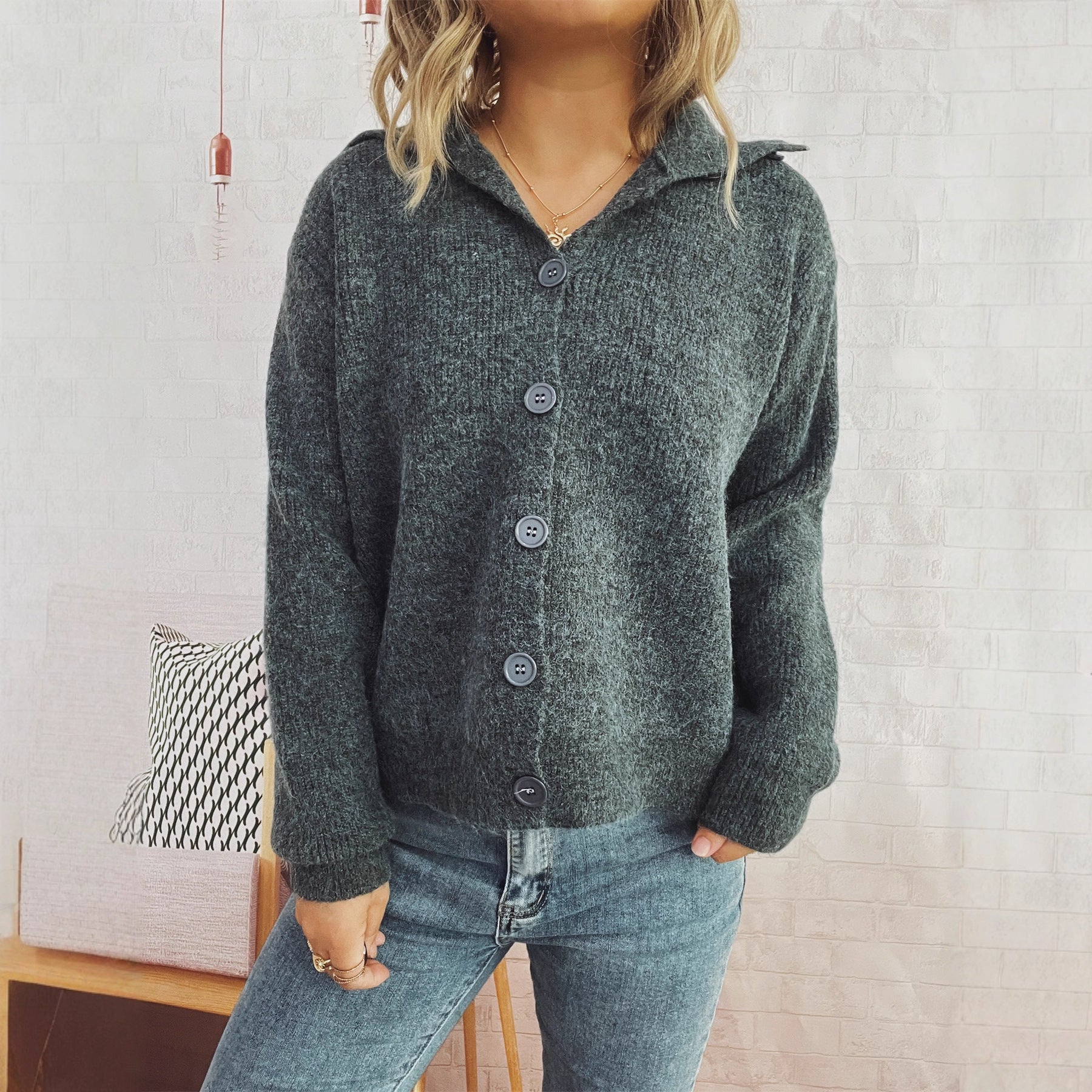 Damen Strickjacke Kragen Knopfverschluss Norvielle - Norvielle