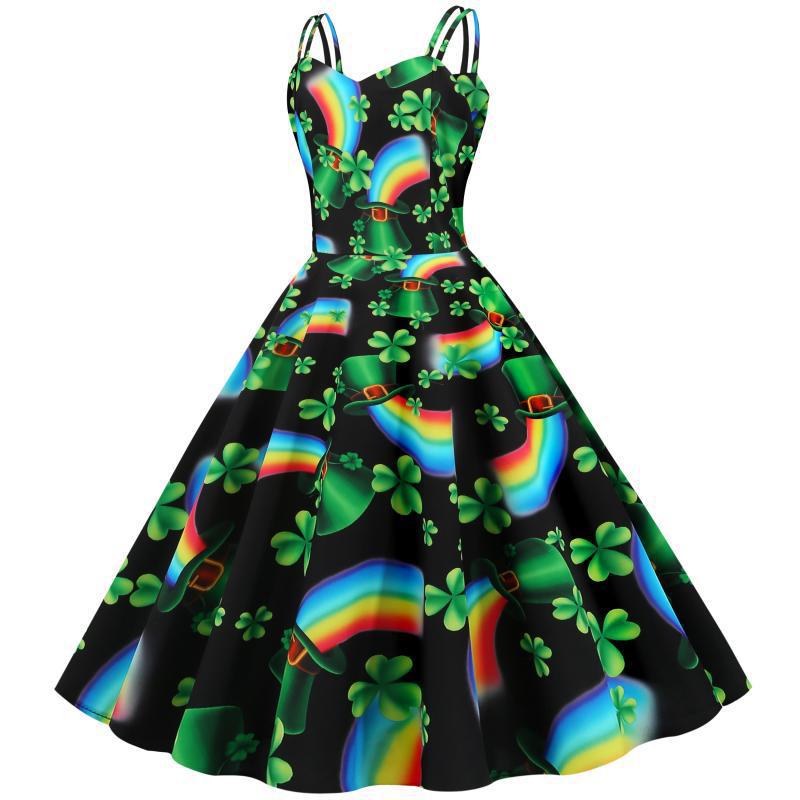 Damen A-Linien Kleid Leuchtendes Motiv Norvielle