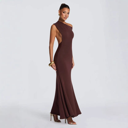 Damen Maxikleid Asymmetrisch Schulterfrei Norvielle