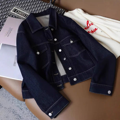 Damen Denimjacke Modisch Dekorative Taschen Blau - Norvielle