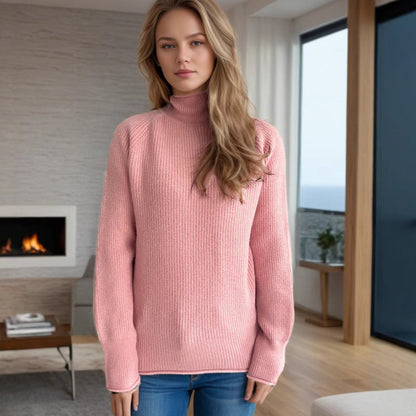 Damen Rollkragenpullover Weicher Grobstrick Beige