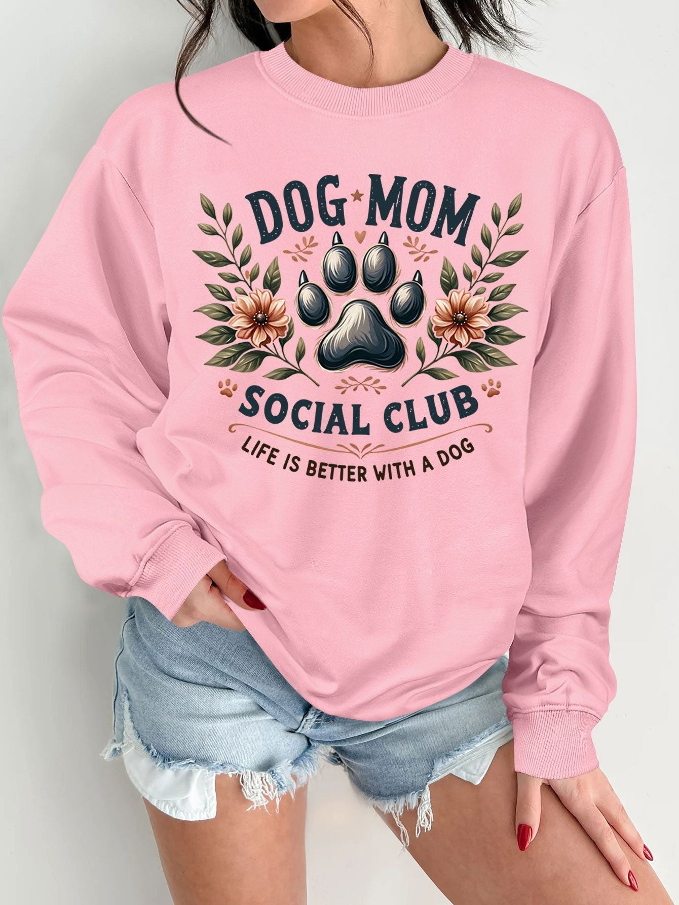 Damen Sweatshirt Hundemotiv Aufdruck Norvielle