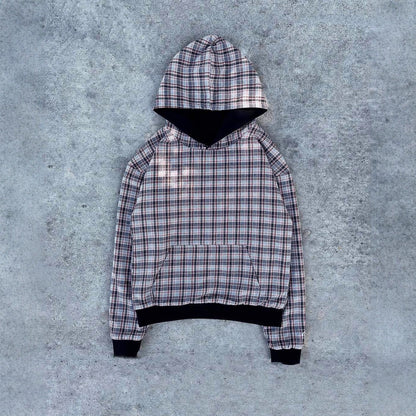 Damen Kapuzenpullover Gestepptes Innenfutter Karomuster Grau