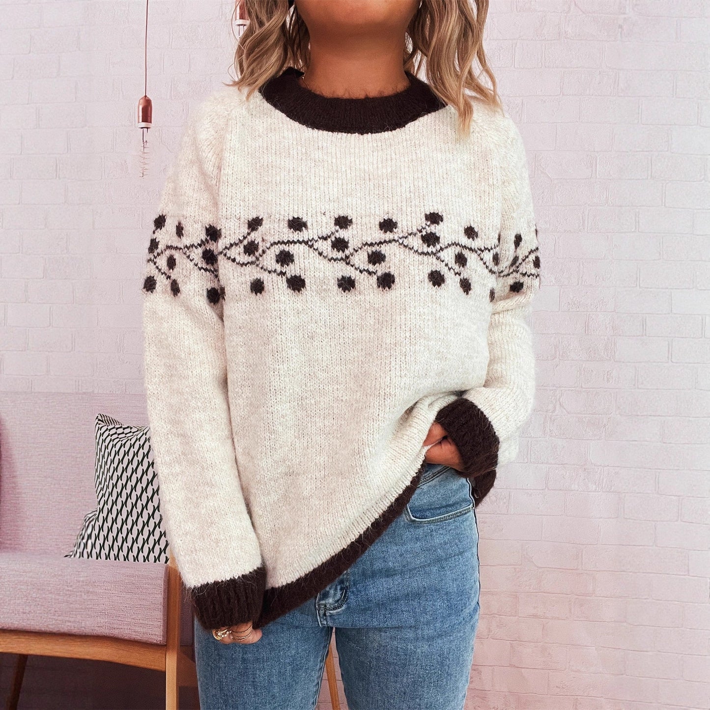 Damen Pullover Strick Norvielle Blumenmuster