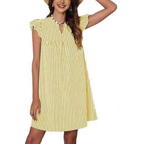Damen Strandkleid Fließender Schnitt Voluminöse Rüschenärmel Norvielle