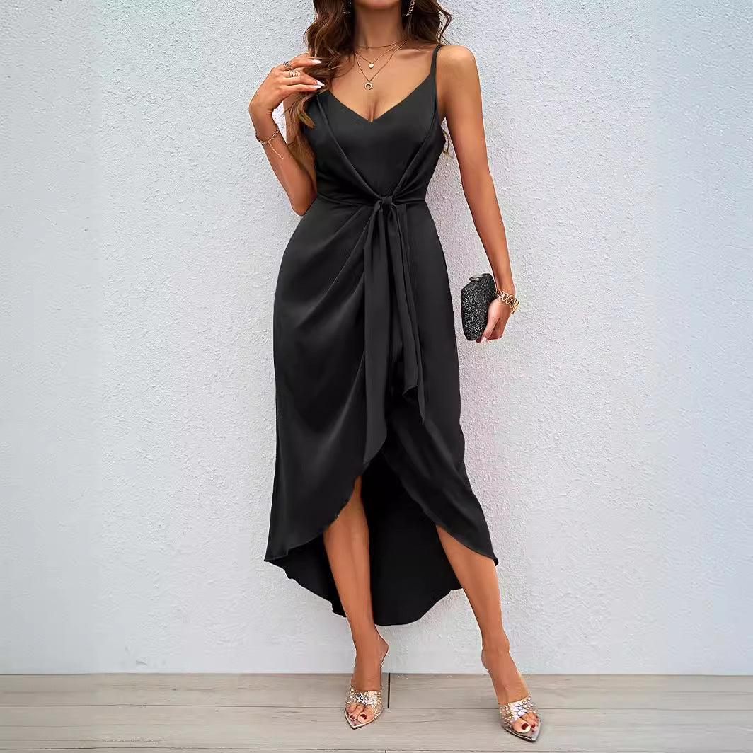 Damen Wickelkleid V-Ausschnitt Asymmetrischer Saum Norvielle