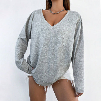 Damen Langarmshirt V-Ausschnitt Figurbetonter Stoff Norvielle - Norvielle